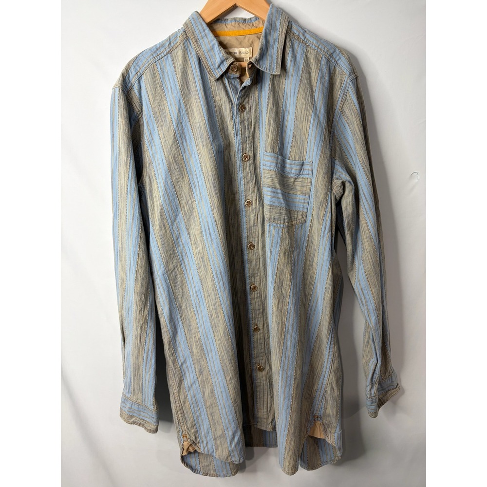 VTG Territory Ahead Button Down Shirt XLT Blue Khaki Textured Western Cowboy